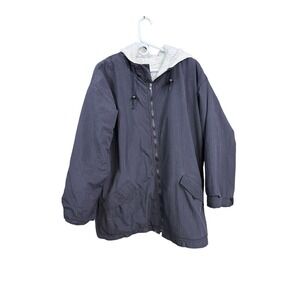 Anchor Blue Black Sherpa Lined Heavy Hooded Jacket Mens L Vintage